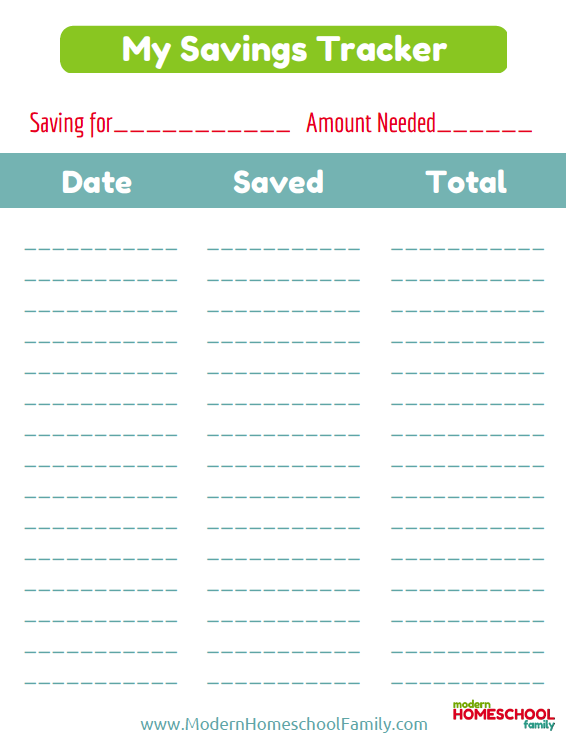 Free Printable Savings Tracker for Kids