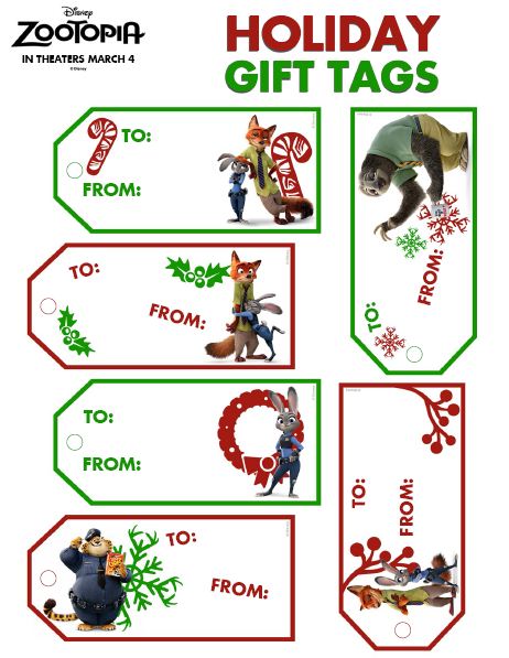 Zootopia Holiday Gift Tags