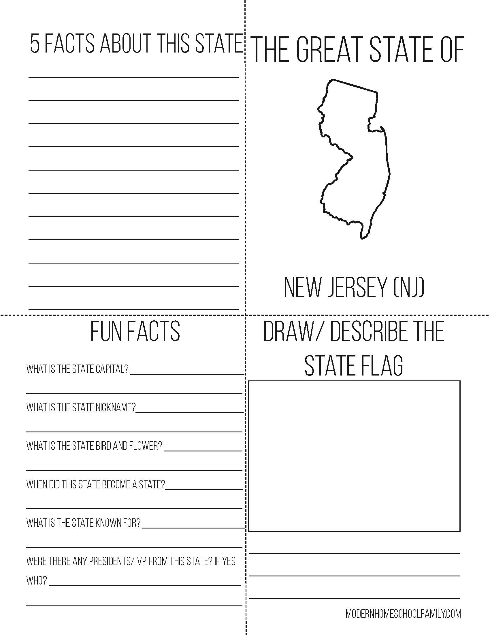 50 States Notebooking Unit for Homeschoolers (B & W)