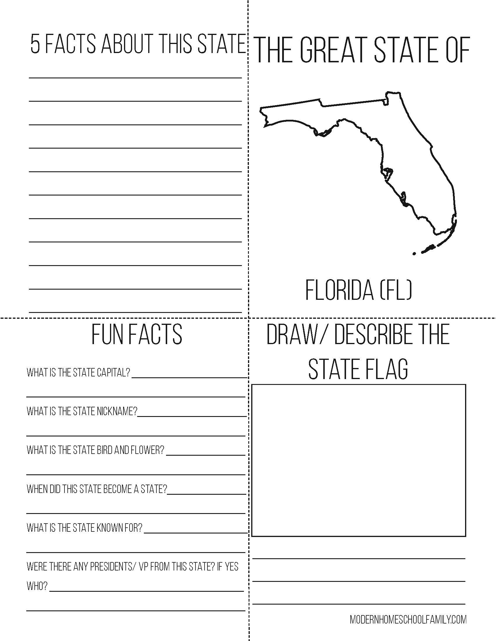50 States Notebooking Unit for Homeschoolers (B & W)