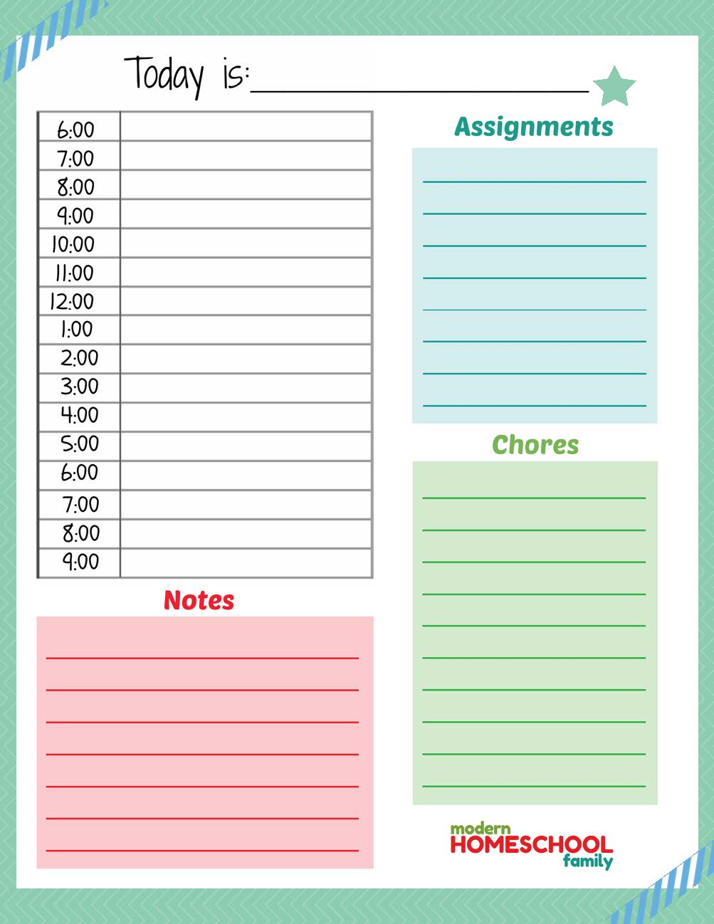 Printable Homeschool Planner Page for Kids
