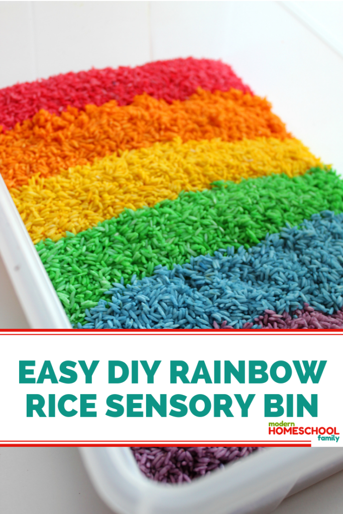 DIY Rainbow Rice Sensory Bin Pinterest