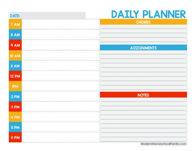 Printable Homeschool Planner Page for Kids - Modern Homeschool Family